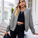 Faux Bomber Zip Up Lightweight Jacket Coat with Pockets - Nadorine (Us Only)