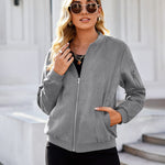 Faux Bomber Zip Up Lightweight Jacket Coat with Pockets - Nadorine (Us Only)