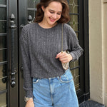 Nadorine Crop Tops Loose Ribbed Knit Cropped T-Shirts
