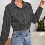 Women's Fashion Cropped Shacket Long SLeeve Trendy Button Down Corduroy Shirts Shacket Jackets - Nadorine (Us Only)