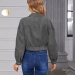 Women's Fashion Cropped Shacket Long SLeeve Trendy Button Down Corduroy Shirts Shacket Jackets - Nadorine (Us Only)