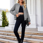 Faux Bomber Zip Up Lightweight Jacket Coat with Pockets - Nadorine (Us Only)