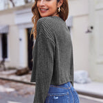 Nadorine Crop Tops Loose Ribbed Knit Cropped T-Shirts