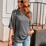 Nadorine Ribbed Knit Short Sleeve Casual Tunic Tops