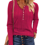 Nadorine Sweaters Ribbed Knit Long Sleeve Henley Shirts