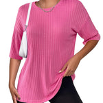 Nadorine Ribbed Knit Short Sleeve Casual Tunic Tops