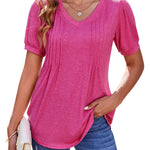 Nadorine Puff Short Sleeve Boho V Neck Floral Blouse