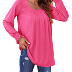 Nadorine Long Sleeve Shirts Square Neck Pleated Tunic Tops