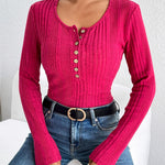 Nadorine Sweaters Ribbed Knit Long Sleeve Henley Shirts