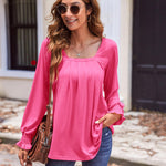 Nadorine Long Sleeve Shirts Square Neck Pleated Tunic Tops