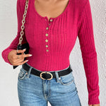 Nadorine Sweaters Ribbed Knit Long Sleeve Henley Shirts