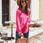 Nadorine Long Sleeve Shirts Square Neck Pleated Tunic Tops