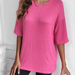 Nadorine Ribbed Knit Short Sleeve Casual Tunic Tops