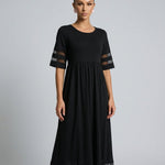 Zoe Pemberton | Black Mesh Stripe Midi Dress For Women