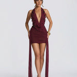 Matilda Henley | Embellished Halter Draped Mini Dress For Women