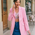 Waist Drawing Rope Lapel Loose Blazer Suit