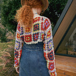 Nadorine Women's Boho Knitted Cardigan Cropped Long-sleeve Cover-up