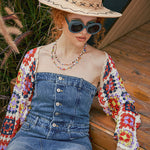 Nadorine Women's Boho Knitted Cardigan Cropped Long-sleeve Cover-up