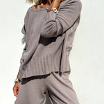 Elegant Two-piece Set Round Neck Sweater and Wide Leg Pant Outfits