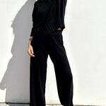 Elegant Two-piece Set Round Neck Sweater and Wide Leg Pant Outfits