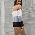 Nadorine Women's Color Block Round Neck Knitted Dress
