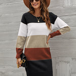 Nadorine Women's Color Block Round Neck Knitted Dress