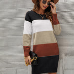 Nadorine Women's Color Block Round Neck Knitted Dress