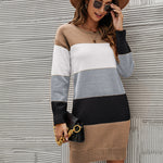 Nadorine Women's Color Block Round Neck Knitted Dress
