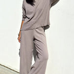 Elegant Two-piece Set Round Neck Sweater and Wide Leg Pant Outfits