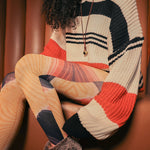 Striped Drop Sleeve Round Neckline Sweater
