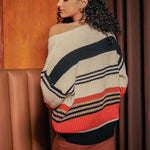 Striped Drop Sleeve Round Neckline Sweater