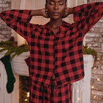 Plaid Printed Button Front Pajama Pant Set