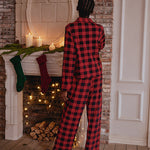 Plaid Printed Button Front Pajama Pant Set