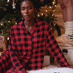 Plaid Printed Button Front Pajama Pant Set