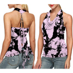 Nadorine Cowl Neck Halter Top Sleeveless Backless Shirt