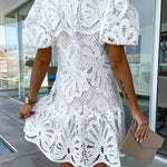 Emma Gallagher | White Lace Mock-Neck Midi Dress For Women
