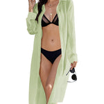 Women's Swimsuit Beach Cover Up Cardigan Bathing Suit Button Down Shirt Roll-up Sleeve Bikini Beach Wear S-3XL - Nadorine (Us Only)