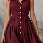 Elegant Zinfandel-colored Cotton And Linen Sleeveless Maxi Dress