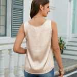 Soft Lightweight Satin Sleeveless Crew Neck Camisole Tank Top (US Only)