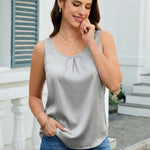 Soft Lightweight Satin Sleeveless Crew Neck Camisole Tank Top (US Only)