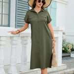 Casual Summer Short Sleeve Loose Shirt Dress with Pockets (US Only)