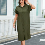 Casual Summer Short Sleeve Loose Shirt Dress with Pockets (US Only)