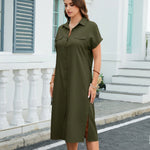 Casual Summer Short Sleeve Loose Shirt Dress with Pockets (US Only)