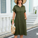 Casual Summer Short Sleeve Loose Shirt Dress with Pockets (US Only)