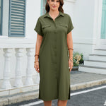 Casual Summer Short Sleeve Loose Shirt Dress with Pockets (US Only)