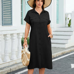 Casual Summer Short Sleeve Loose Shirt Dress with Pockets (US Only)