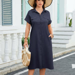 Casual Summer Short Sleeve Loose Shirt Dress with Pockets (US Only)