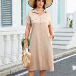 Casual Summer Short Sleeve Loose Shirt Dress with Pockets (US Only)