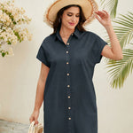 Casual Breathable 100% Cotton Shirt Dress with Pocket (US Only)