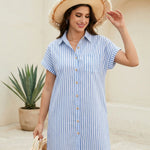 Casual Breathable 100% Cotton Shirt Dress with Pocket (US Only)